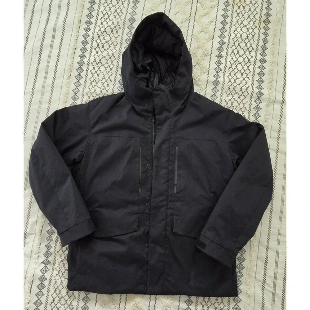 UNIQLO Hybrid‎ Down Parka Hooded Water-Repellent Jacket Men's Large Black